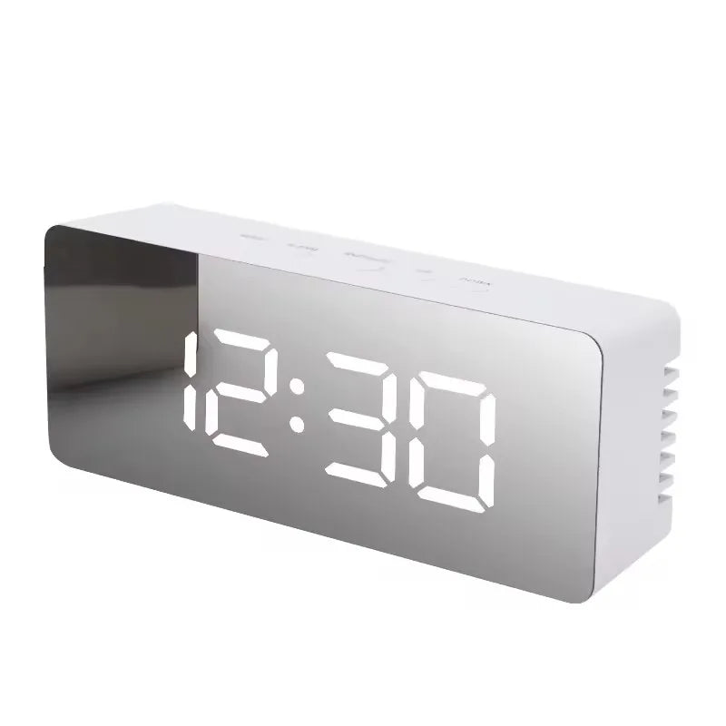 Mirror LED Digital Alarm Clock with Temperature Display and Smart Night Light for Bedroom, Makeup Vanity and Office Use
