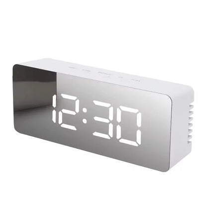 Mirror LED Digital Alarm Clock with Temperature Display and Smart Night Light for Bedroom, Makeup Vanity and Office Use