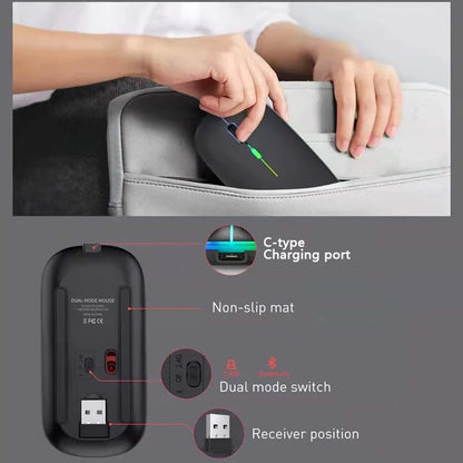Wireless Bluetooth Mouse 2.4G Dual Modes Rechargeable Mice RGB Ergonomic Silent Click Mouse For PC Computer iPad Laptops 3600DPI
