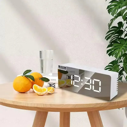 Mirror LED Digital Alarm Clock with Temperature Display and Smart Night Light for Bedroom, Makeup Vanity and Office Use