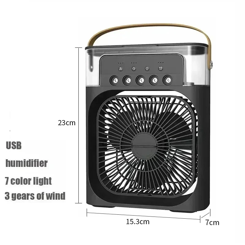 Portable 3 In 1 Mini Air Cooler Fan Humidifier LED Night Light Adjustable Wind Speed Desktop Cooling Fan For Bedroom Office Stud