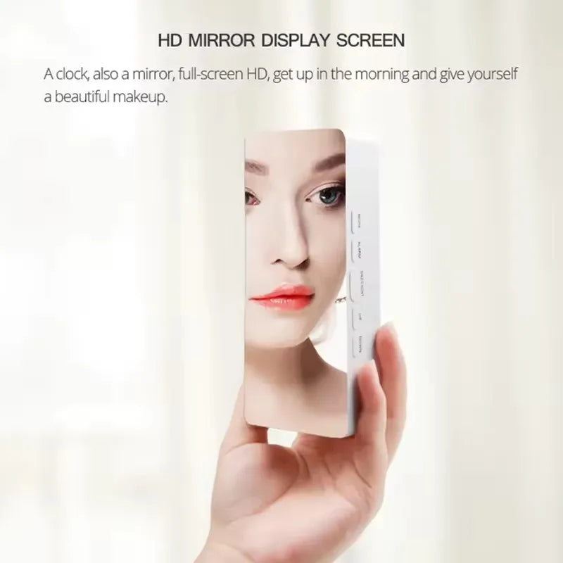 Mirror LED Digital Alarm Clock with Temperature Display and Smart Night Light for Bedroom, Makeup Vanity and Office Use