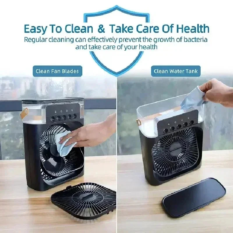 Portable 3 In 1 Mini Air Cooler Fan Humidifier LED Night Light Adjustable Wind Speed Desktop Cooling Fan For Bedroom Office Stud