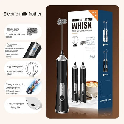 1 Electric Milk Frother, Dual Stick Rechargeable 3-Speed Handheld Egg Beater, Coffee Frother, Cream Blender, Travel Blender