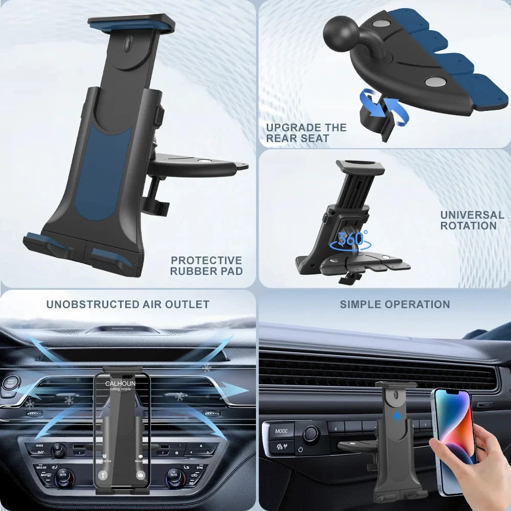 Car Tablet Stand 360Rotation Universal Adjustable Car CD Slot Holder Mount for IPad Pro Air Mini Samsung Fold Xiaomi Tablet PC