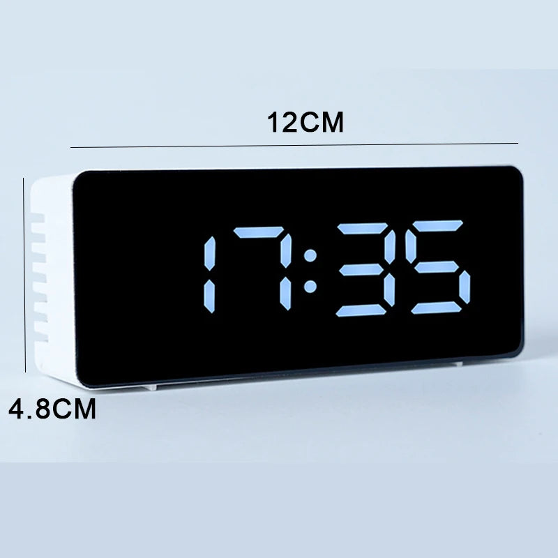 Mirror LED Digital Alarm Clock with Temperature Display and Smart Night Light for Bedroom, Makeup Vanity and Office Use