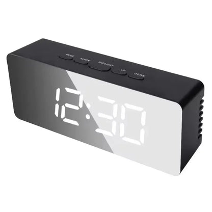 Mirror LED Digital Alarm Clock with Temperature Display and Smart Night Light for Bedroom, Makeup Vanity and Office Use