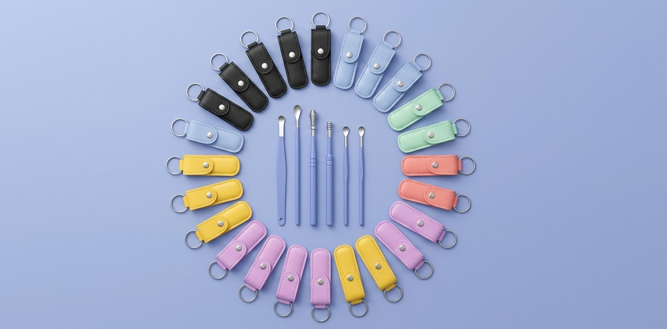 6-Piece Ear Wax Removal Kit with Faux Leather Keychain Case (Available in 6 Colors) - Comprehensive Ear Cleansing Tool Set