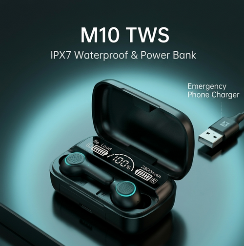 M10 TWS Wireless Earbuds Bluetooth 5.1 with 2800mAh Power Bank Case & LED Display