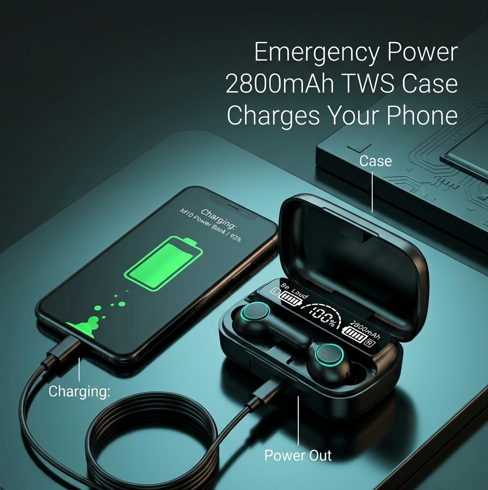 M10 TWS Wireless Earbuds Bluetooth 5.1 with 2800mAh Power Bank Case & LED Display