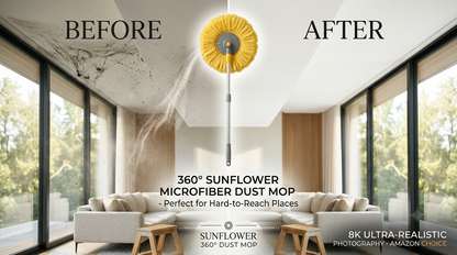 360° Sunflower Microfiber Dust Mop – Extendable Handle Wet & Dry Cleaning Brush for Ceiling, Walls & High Corners
